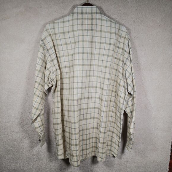 J J Farmer Dress Shirt Mens L 100% EUROPEAN Linen Button Down Yellow & Green - Picture 2 of 5